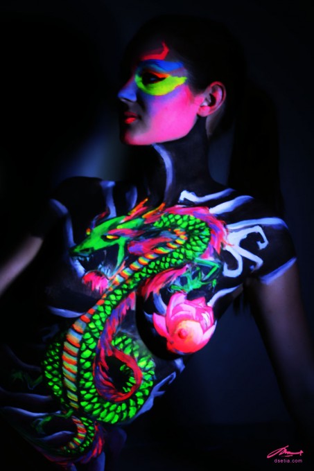 Chinese Dragon UV body painting by Danny Setiawan