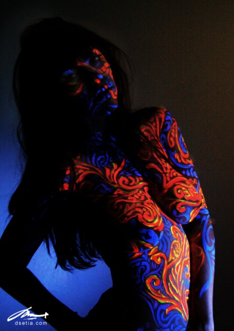Glowing Fluorish body painting by Danny Setiawan