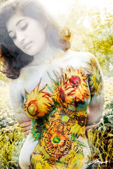 Sunflower after Van Gogh body painting by Danny Setiawan