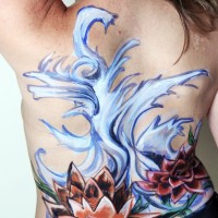 lotus and wave non-nude body painting idea