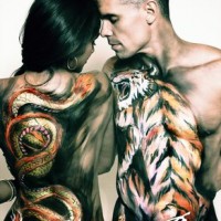dragon and tiger body painting for couple