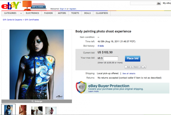 Ebay auction: Body painting photo shoot by DENART NY