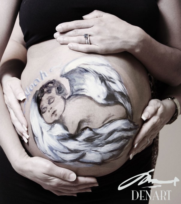 sleeping angel maternity belly painting