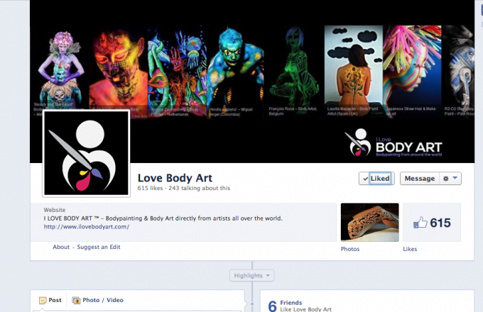Facebook page about body painting